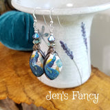 Peacock Earrings Porcelain Art Print Sterling Silver