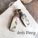 Mermaid Art Print Earrings Porcelain Sterling Silver Jewelry