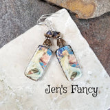 Mermaid Art Print Earrings Porcelain Sterling Silver Jewelry