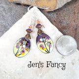 Floral Enameled Earrings Sterling Silver Amethyst & Sunstone Gemstone