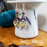 Floral Enameled Earrings Sterling Silver Amethyst & Sunstone Gemstone