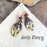Floral Enameled Earrings Sterling Silver Amethyst & Sunstone Gemstone