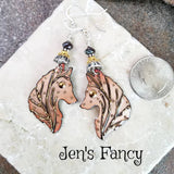 Wolf Earrings Sterling Silver Art Enameled with Boulder Opals
