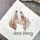 Wolf Earrings Sterling Silver Art Enameled with Boulder Opals