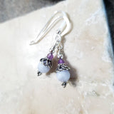 Blue Lace Agate & Amethyst Natural Gemstone Earrings Sterling Silver