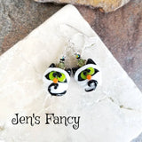 Halloween Cat Mummy Earrings Art Glass Brass & Sterling Silver