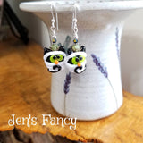 Halloween Cat Mummy Earrings Art Glass Brass & Sterling Silver