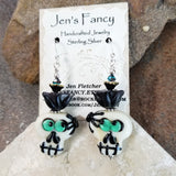 Halloween Skull Art Glass Earrings Sterling Silver