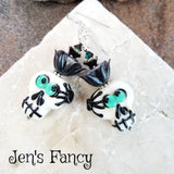 Halloween Skull Art Glass Earrings Sterling Silver