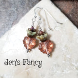 Czech Glass Leaf Earrings Sterling Silver & Brass