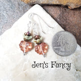 Czech Glass Leaf Earrings Sterling Silver & Brass