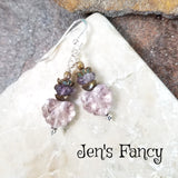 Rose Czech Leaf Earrings Sterling Silver & Brass