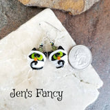 Halloween Cat Mummy Earrings Art Glass Brass & Sterling Silver