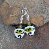 Halloween Cat Mummy Earrings Art Glass Brass & Sterling Silver