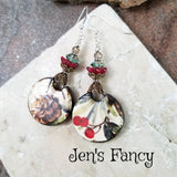 Long Porcelain Art Print Christmas Earrings Sterling Silver, Pinecone Earrings
