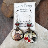 Long Porcelain Art Print Christmas Earrings Sterling Silver, Pinecone Earrings