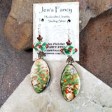 Long Christmas Tree Holly Earrings Sterling Silver Porcelain