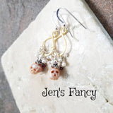 Skull Pearl Cluster Earrings Sterling Silver & Gold Vermeil