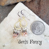 Skull Pearl Cluster Earrings Sterling Silver & Gold Vermeil