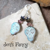 Czech Sugar Skull Earrings Sterling Silver & Brass