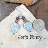 Czech Sugar Skull Earrings Sterling Silver & Brass