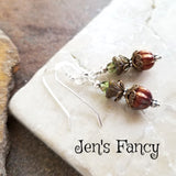Czech Pumpkin Earrings Sterling Silver & Brass