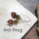 Czech Pumpkin Earrings Sterling Silver & Brass