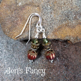 Czech Pumpkin Earrings Sterling Silver & Brass