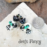 Halloween Skull Art Glass Earrings Sterling Silver