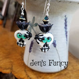 Halloween Skull Art Glass Earrings Sterling Silver