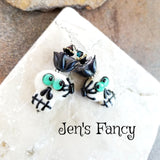 Halloween Skull Art Glass Earrings Sterling Silver