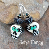 Halloween Skull Art Glass Earrings Sterling Silver