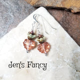 Czech Glass Leaf Earrings Sterling Silver & Brass