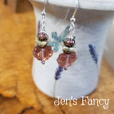 Czech Glass Leaf Earrings Sterling Silver & Brass