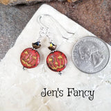 Czech Pumpkin Earrings Sterling Silver & Brass, Fall Autumn Jack-o'-Lantern Earrings