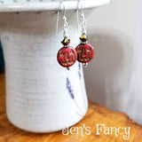 Czech Pumpkin Earrings Sterling Silver & Brass, Fall Autumn Jack-o'-Lantern Earrings