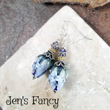 Rosebud Floral Earrings Sterling Silver & Vermeil with Iolite