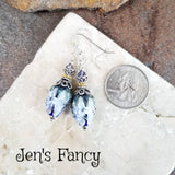Rosebud Floral Earrings Sterling Silver & Vermeil with Iolite