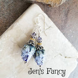 Rosebud Floral Earrings Sterling Silver & Vermeil with Iolite