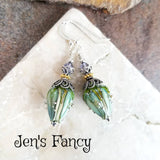 Rosebud Floral Earrings Sterling Silver & Vermeil with Iolite