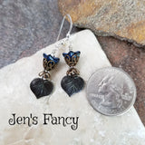Leaf Earrings Sterling Silver & Brass with Czech Glass Flowers