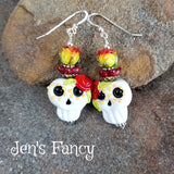 Sugar Skull Art Glass Earrings Sterling Silver Day of the Dead Dia de los Muertos Jewelry