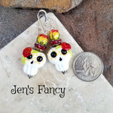 Sugar Skull Art Glass Earrings Sterling Silver Day of the Dead Dia de los Muertos Jewelry