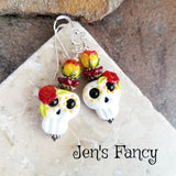 Sugar Skull Art Glass Earrings Sterling Silver Day of the Dead Dia de los Muertos Jewelry