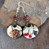 Long Porcelain Art Print Christmas Earrings Sterling Silver, Pinecone Earrings