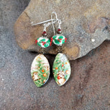 Long Christmas Tree Holly Earrings Sterling Silver Porcelain
