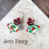 Christmas Holly Earrings Art Glass Sterling Silver