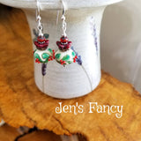 Christmas Holly Earrings Art Glass Sterling Silver