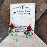 Christmas Holly Earrings Art Glass Sterling Silver