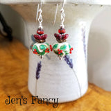 Christmas Holly Earrings Art Glass Sterling Silver